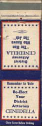 Re-Elect Your District Attorney Cenedella Matchbook Cover Matchbook Cover Matchbook Cover