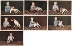 Set of 7: Baby With Dog Postcard