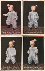 Set of 4: Baby with Can on Head Children Postcard Postcard Postcard