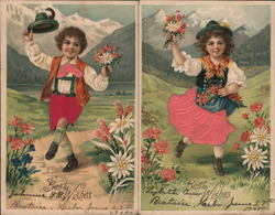 Set of 2: Swiss or German Children Silks Postcard