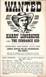 Wanted Harry Longbaugh alias The Sundance Kid Crooks Postcard Postcard Postcard