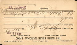 Inter-State national bank Credit Notice 1907 Postcard