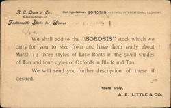 Advertising for a shoe shop informing customer of new inventory Postcard