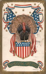 Turkey in Front of Crossed American Flags Postcard