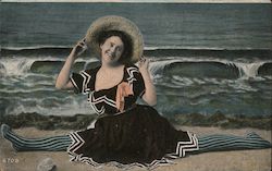 Victorian Woman on Beach Doing Split Swimsuits & Pinup Postcard Postcard Postcard