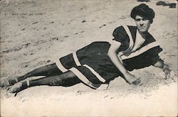 Victorian Woman in Bathing Suit Laying on Beach Swimsuits & Pinup Postcard Postcard Postcard