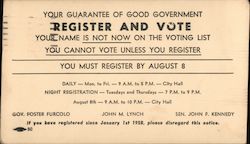 Your Guarantee of Good Government: Register and Vote Political Postcard Postcard Postcard