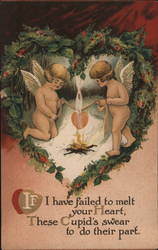 Two Cupids Melting Heart Over Fire Postcard Postcard Postcard