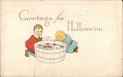 Children Bobbing for Apples Postcard