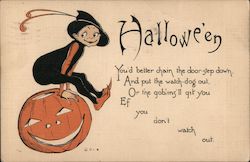 Elf Jumping Over Jack-O-Lantern Postcard