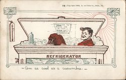 Man lies in Casket "Refrigerator" Cool as a Cucumber Comic, Funny Postcard Postcard Postcard