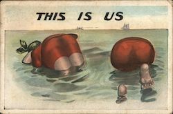 Vintage Comic Postcard: Fat Swimming Man & Woman with Big Butts - This is Us Postcard