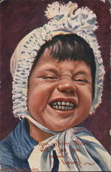 Child in Bonnet and big grin. Postcard