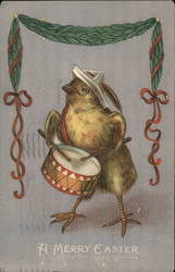 Chick Playing the Drum With Chicks Postcard Postcard Postcard