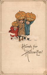 Children carrying Jack-O-Lanterns Halloween Postcard Postcard Postcard