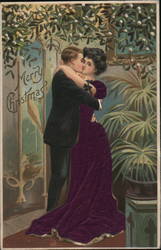 Couple Kissing Under Mistletoe Christmas Postcard Postcard Postcard