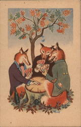 3 Foxes playing cards Postcard