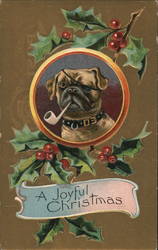 Dog Smoking Pipe with Mistletoe Frame Christmas Postcard Postcard Postcard