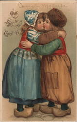 With loving greetings - Children Kissing Postcard