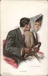 Victorian Couple Driving in Car Postcard