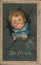 Boy's Head Through Cracked Slate: Chalk Drawing of Kissing Couple Postcard