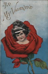 Girls Head Appearing From Red Rose Flowers Postcard Postcard Postcard