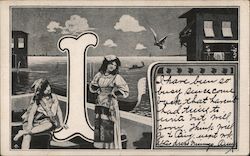 Large Letter I Italian Women and Gondola Postcard