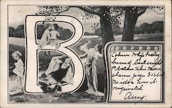 Large Letter B With Children and Women Next to River Postcard