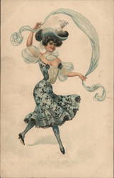 Early 1900s showgirl dancing with a long sash Women Postcard Postcard Postcard