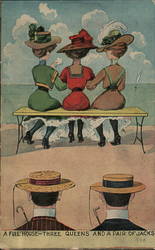 A Full House - Three Queens and a Pair of Jacks Comic, Funny Postcard Postcard Postcard