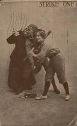 "Strike One" Woman Kissing Catcher as Another Woman is At Bat Postcard