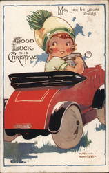 Cartoon Girl Driving Car Christmas Agnes Richardson Postcard Postcard Postcard