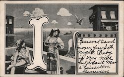 Large Letter I With Two Italian Women and Gondola Postcard