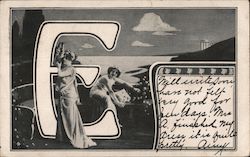 Large Letter E With Lounging Women Postcard