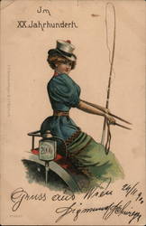 German Woman in tophat piloting a carriage Women Postcard Postcard Postcard