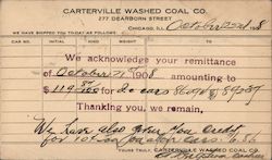 Carterville Washed Coal Company Receipt 1908 Chicago, IL Postcard Postcard Postcard