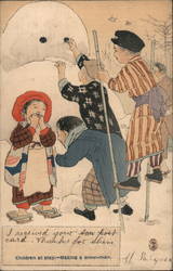 Japanese Children at Play: Making a Snowman Artist Signed Postcard Postcard Postcard