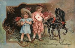 Birthday Greetings w/Children & Horse Postcard