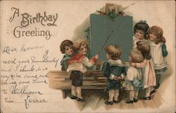 Children in Front of Chalboard Birthday Postcard Postcard Postcard