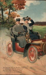 Victorian Couple Driving in Car Postcard