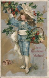 Child in Fancy Dress Picking Holly Children Postcard Postcard Postcard