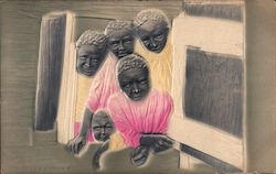 Airbrushed Embossed Black Family Postcard