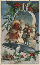 Santa in Red Suit with Children Postcard