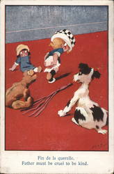 Child runs from scene of toys, dog and whip seemingly having been punished Children Postcard Postcard Postcard