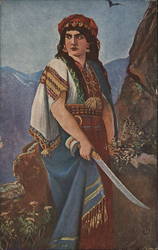 Woman in ethnic dress with sword Postcard Postcard Postcard