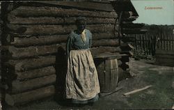 African American Woman Standing in Front of Log Cabin 1915 Postcard