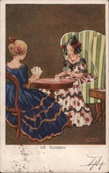 Saturday - Ladies playing cards Card Games Postcard Postcard Postcard