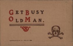 Get Busy, Old Man: Antique Skull Skeleton Postcard Conjuring Retro Horror in the Neighborhood Art Postcard Postcard Postcard