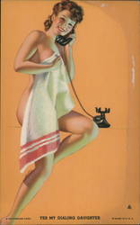 Woman Covering Herself With Towel As She Talks on Phone Swimsuits & Pinup Postcard Arcade Card Arcade Card