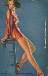 Woman in Short Red Dress Pinup Swimsuits & Pinup Earl Moran Arcade Card Arcade Card Arcade Card